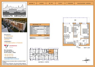 rzut mieszkanie na sprzedaż 49m2 mieszkanie Kraków, Krowodrza, Papierni Prądnickich 48