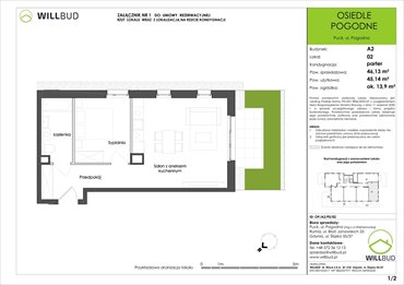 rzut mieszkanie na sprzedaż 46m2 mieszkanie Puck, Pogodna