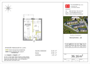 rzut mieszkanie na sprzedaż 36m2 mieszkanie Żyrardów, Rumiankowa 4