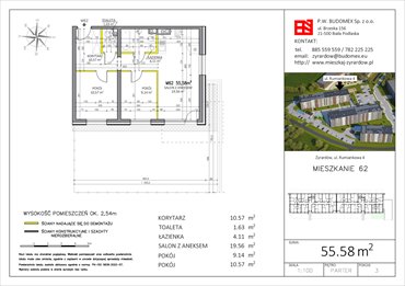 rzut mieszkanie na sprzedaż 56m2 mieszkanie Żyrardów, Rumiankowa 4