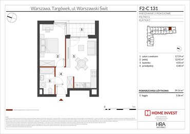 rzut mieszkanie na sprzedaż 39m2 mieszkanie Warszawa, ul. Warszawski Świt