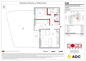 rzut mieszkanie na sprzedaż 52m2 mieszkanie Warszawa, Włochy, ul. Robotnicza 11/13