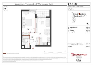 rzut mieszkanie na sprzedaż 42m2 mieszkanie Warszawa, ul. Warszawski Świt