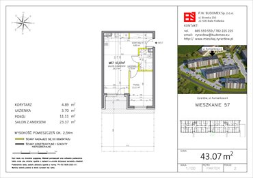 rzut mieszkanie na sprzedaż 43m2 mieszkanie Żyrardów, Rumiankowa 4