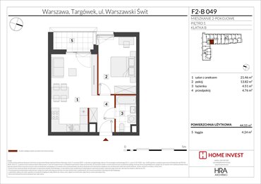 rzut mieszkanie na sprzedaż 45m2 mieszkanie Warszawa, ul. Warszawski Świt