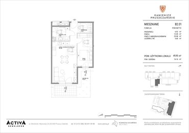 rzut mieszkanie na sprzedaż 50m2 mieszkanie Pruszcz Gdański, ul. Grunwaldzka 71B, 71C