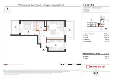 rzut mieszkanie na sprzedaż 53m2 mieszkanie Warszawa, ul. Warszawski Świt