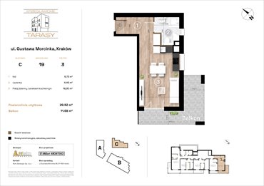 rzut mieszkanie na sprzedaż 30m2 mieszkanie Kraków, Wzgórza Krzesławickie, Gustawa Morcinka