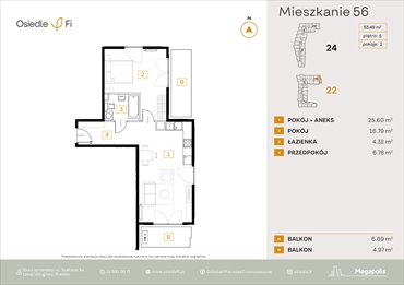 rzut mieszkanie na sprzedaż 53m2 mieszkanie Kraków, Rzemieślnicza 22-24