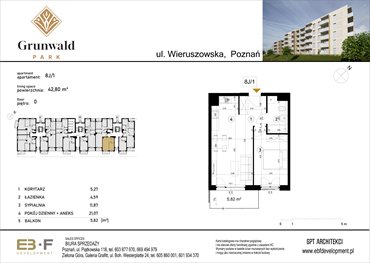 rzut mieszkanie na sprzedaż 43m2 mieszkanie Poznań, Grunwald, Wieruszowska 8
