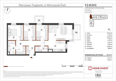 rzut mieszkanie na sprzedaż 88m2 mieszkanie Warszawa, ul. Warszawski Świt