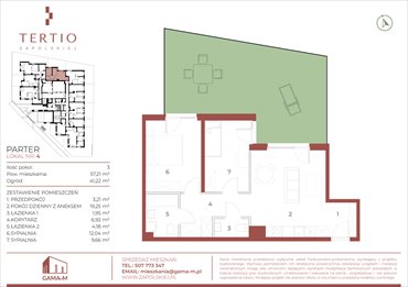 rzut mieszkanie na sprzedaż 57m2 mieszkanie Kraków, Bronowice, Gabrieli Zapolskiej 21