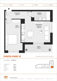 rzut mieszkanie na sprzedaż 44m2 mieszkanie Kraków, Mistrzejowice, Osiedle Piastów 63