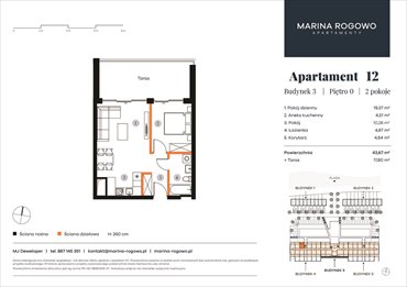 rzut mieszkanie na sprzedaż 44m2 mieszkanie Rogowo, Rogowo 65