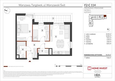 rzut mieszkanie na sprzedaż 56m2 mieszkanie Warszawa, ul. Warszawski Świt