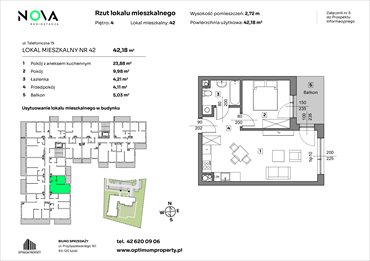 rzut mieszkanie na sprzedaż 42m2 mieszkanie Łódź, Śródmieście, ul. Telefoniczna 19