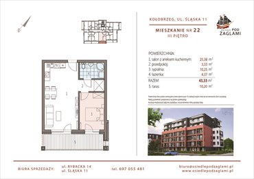 rzut mieszkanie na sprzedaż 43m2 mieszkanie Kołobrzeg, Śląska 11
