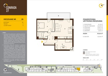 rzut mieszkanie na sprzedaż 66m2 mieszkanie Kraków, Prądnik Biały, Conrada 27