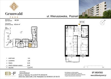 rzut mieszkanie na sprzedaż 45m2 mieszkanie Poznań, Grunwald, Wieruszowska 8