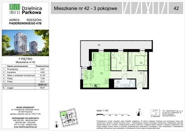 rzut mieszkanie na sprzedaż 53m2 mieszkanie Rzeszów, Paderewskeigo 51