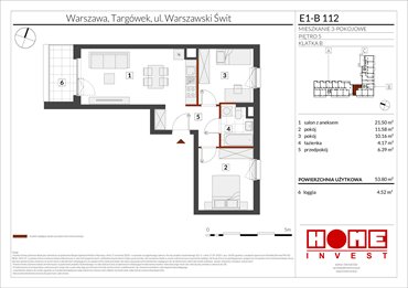 rzut mieszkanie na sprzedaż 54m2 mieszkanie Warszawa, Targówek, ul. Warszawski Świt