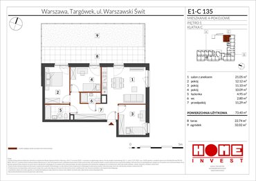 rzut mieszkanie na sprzedaż 73m2 mieszkanie Warszawa, Targówek, ul. Warszawski Świt