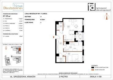 rzut mieszkanie na sprzedaż 67m2 mieszkanie Kraków, Bieżanów, Drożdżowa