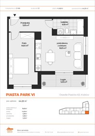 rzut mieszkanie na sprzedaż 44m2 mieszkanie Kraków, Mistrzejowice, Osiedle Piastów 63