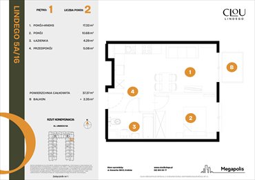 rzut mieszkanie na sprzedaż 37m2 mieszkanie Kraków, Lindego 5a