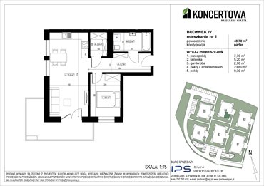 rzut mieszkanie na sprzedaż 49m2 mieszkanie Lublin, Czechów Północny, Koncertowa