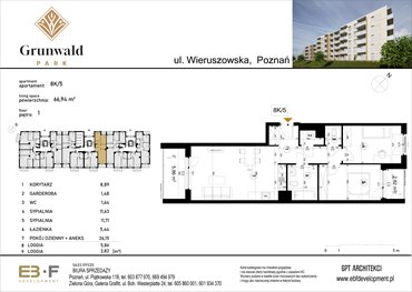 rzut mieszkanie na sprzedaż 67m2 mieszkanie Poznań, Grunwald, Wieruszowska 8