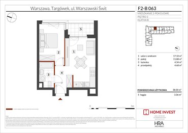 rzut mieszkanie na sprzedaż 38m2 mieszkanie Warszawa, ul. Warszawski Świt