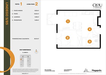 rzut mieszkanie na sprzedaż 40m2 mieszkanie Kraków, Lindego 5