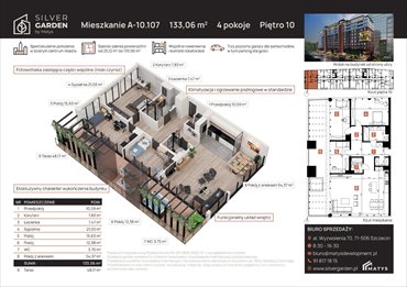 rzut mieszkanie na sprzedaż 133m2 mieszkanie Szczecin, Centrum, al. Wyzwolenia 70 / ul. Staszica 21
