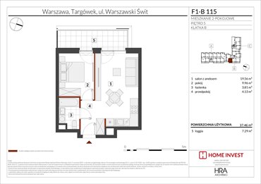 rzut mieszkanie na sprzedaż 37m2 mieszkanie Warszawa, ul. Warszawski Świt