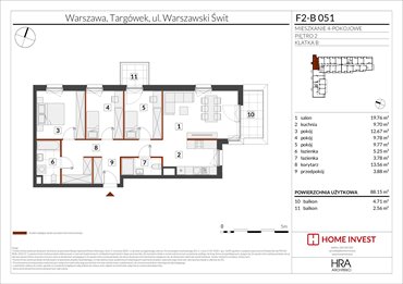 rzut mieszkanie na sprzedaż 88m2 mieszkanie Warszawa, ul. Warszawski Świt