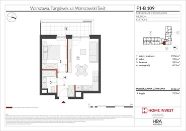rzut mieszkanie na sprzedaż 37m2 mieszkanie Warszawa, ul. Warszawski Świt