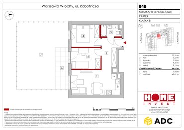 rzut mieszkanie na sprzedaż 47m2 mieszkanie Warszawa, Włochy, ul. Robotnicza 11/13