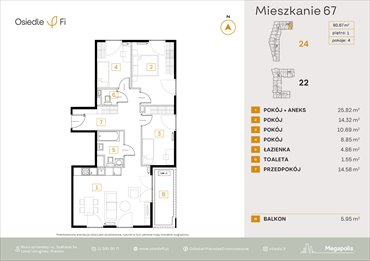 rzut mieszkanie na sprzedaż 81m2 mieszkanie Kraków, Rzemieślnicza 22-24