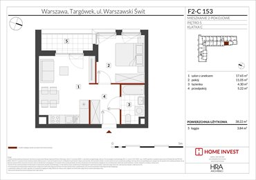 rzut mieszkanie na sprzedaż 38m2 mieszkanie Warszawa, ul. Warszawski Świt