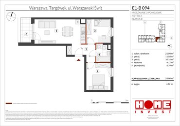 rzut mieszkanie na sprzedaż 54m2 mieszkanie Warszawa, Targówek, ul. Warszawski Świt