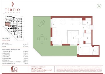 rzut mieszkanie na sprzedaż 62m2 mieszkanie Kraków, Bronowice, Gabrieli Zapolskiej 21