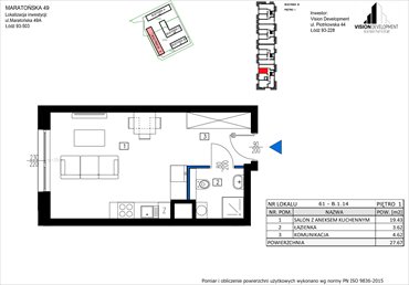 rzut mieszkanie na sprzedaż 28m2 mieszkanie Łódź, Retkinia, Maratońska 49C