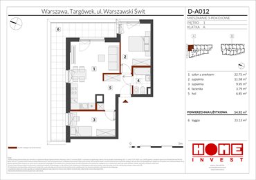 rzut mieszkanie na sprzedaż 55m2 mieszkanie Warszawa, Targówek, ul. Warszawski Świt 12