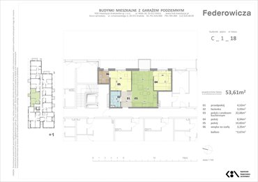 rzut mieszkanie na sprzedaż 54m2 mieszkanie Kraków, ul. Federowicza