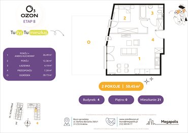 rzut mieszkanie na sprzedaż 50m2 mieszkanie Kraków, Schillinga 2-4