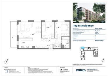 rzut mieszkanie na sprzedaż 72m2 mieszkanie Warszawa, Wilanów, Sarmacka