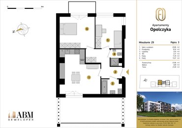 rzut mieszkanie na sprzedaż 62m2 mieszkanie Łódź, Widzew, Opolczyka 16