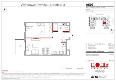 rzut mieszkanie na sprzedaż 42m2 mieszkanie Warszawa, Ursynów, ul. Kłobucka 23A