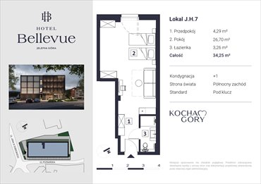 rzut mieszkanie na sprzedaż 34m2 mieszkanie Jelenia Góra, Centrum, ul. Jana III Sobieskiego 56